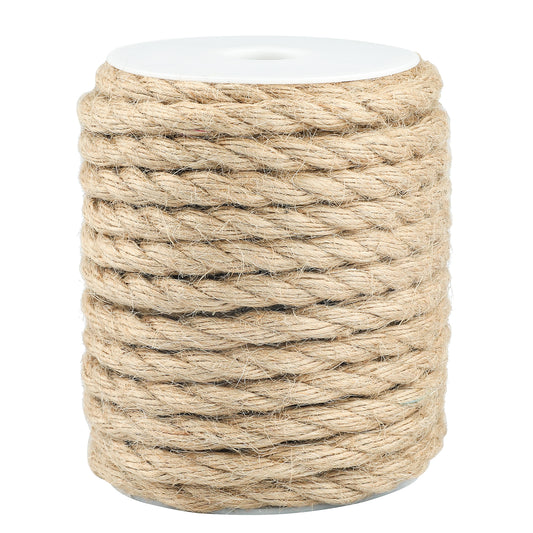 G2PLUS 10MM Thick Jute Hemp Rope, 15M Natural Jute String Twine, Craft Rope for DIY Cat Scratcher, Gardening Bundling Craft Decoration