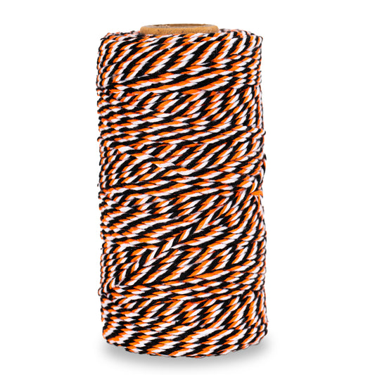 G2PLUS Black Orange White Cotton Twine - 2MM 328ft Baker’s Twine Craft String for DIY Crafts, Gift Wrapping, Treat Bags, Halloween Party Decorations