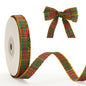 G2PLUS Red Green Tartan Ribbon - 10mm Christmas Tartan Ribbon - 25 Yards Plaid Gold Edge Ribbon - Tartan Ribbons for Christmas Cards, Crafting, Gift Wrapping, Christmas Bows