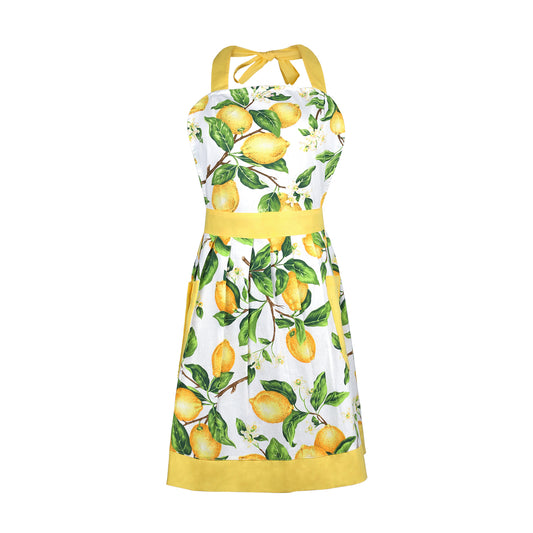 G2PLUS Lovely Women's Cooking Apron, Yellow Cooking Aprons for Women, Lemon Kitchen Aprons with Pocket, Large Cotton Baking Aprons for Mom Wife Girls