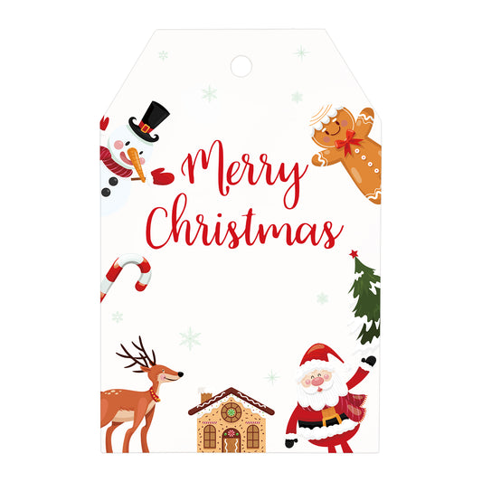 G2PLUS 50PCS Christmas Gift Tags, Merry Christmas Tags, Xmas Tree Santa Reindeer Gift Name Tags, Christmas Paper Gift Tags with String for Gift Wrapping, Winter Holiday Party Favors