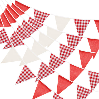 G2PLUS Red and White Checkered Banner, 32Ft Red Pennant Banner Garland, Party Decorations Triangular Bunting Garland for Xmas, Wedding Décor, Birthday, Valentine’s Day, Carnival & Outdoor Celebrations