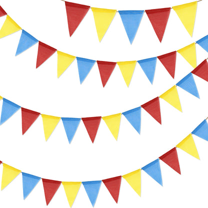 G2PLUS Pre-Strung Burlap Pennant Banners, 39Ft Red Yellow Blue Triangle Flag Bunting, 36Pcs Pennant Banner Flags Garland for Birthday, Carnival, School Events, Baby Shower, Wedding and Party Decor