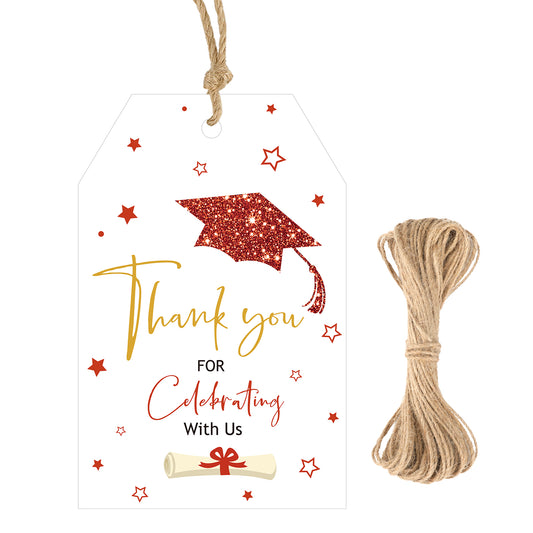 G2PLUS Graduation Gift Tags - Graduation Thank You Tags with String, Red Thank You for Celebrating with Us Tag for Class of 2026 Congrats Grad Party Favors