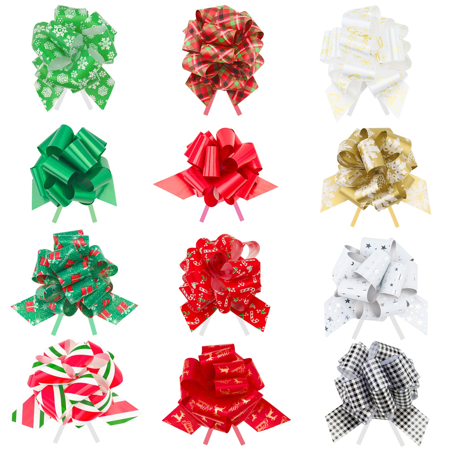 G2PLUS 24PCS Christmas Pull Bows, 5" Wide Large Christmas Ribbon Pull Bows, Wrap Pull Bows Ribbon for Xmas Presents Gift Wrapping, Christmas Decoration, Hampers, Christmas Wreaths, Bouquets