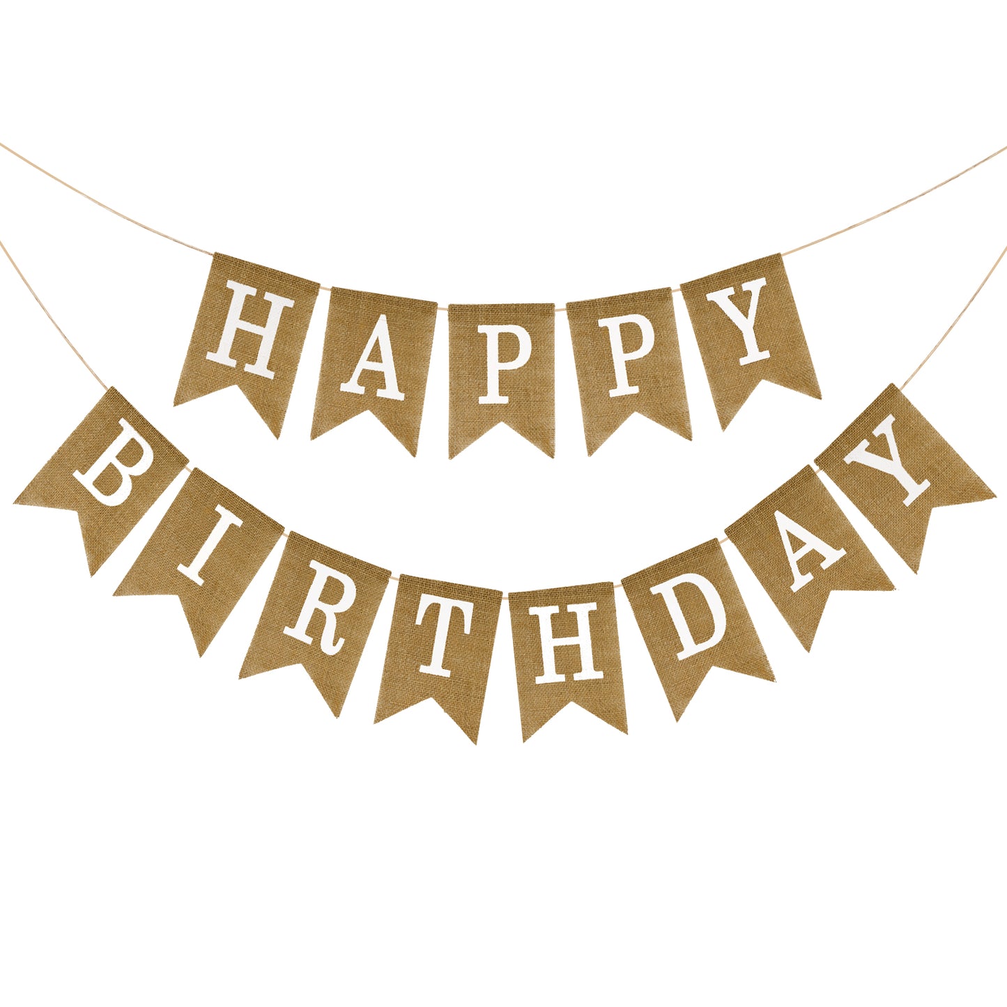 G2PLUS Happy Birthday Banners Burlap, Pre-Strung Happy Birthday Banner Sign, Rustic Happy Birthday Garland Bunting for Party Decorations, Reusable Hanging Backdrop for Cake Table