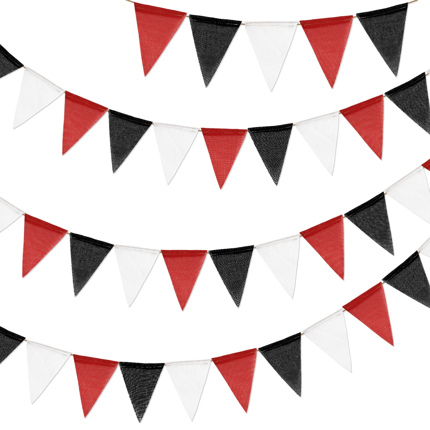 G2PLUS Pre-Strung Burlap Pennant Banner, 39Ft Black Red White Triangle Flag Bunting, Waterproof Reusable Pennant Banner Bunting Garland for Graduation Party, Sports Theme, Indoor Outdoor Decorations