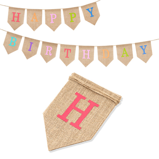 G2PLUS HAPPY BIRTHDAY Burlap Bunting Banner, Reusable Triangle Burlap Birthday Banner, Pre-strung Hessian Birthday Bunting Banner, Vintage Birthday Party Decorations for Birthday Party