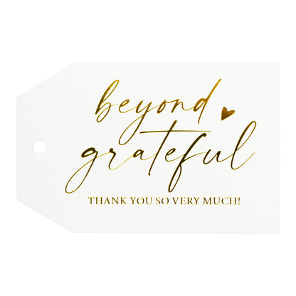 G2PLUS Thank You Gift Tags, Beyond Grateful Tags, 50PCS Thank You So Very Much Tags, Gold Foil Thank You Tags with String for Wedding, Baby Shower, Birthday, Fall Holiday Party Favors (3''x2'')