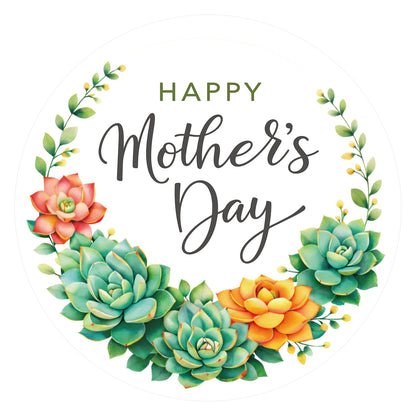 G2PLUS Mother's Day Stickers - 60Pcs Happy Mother's Day Gift Stickers 2 inches Round Mother's Day Labels Stickers with Succulent Plants for Mom's Gifts, Cards, Party Favors