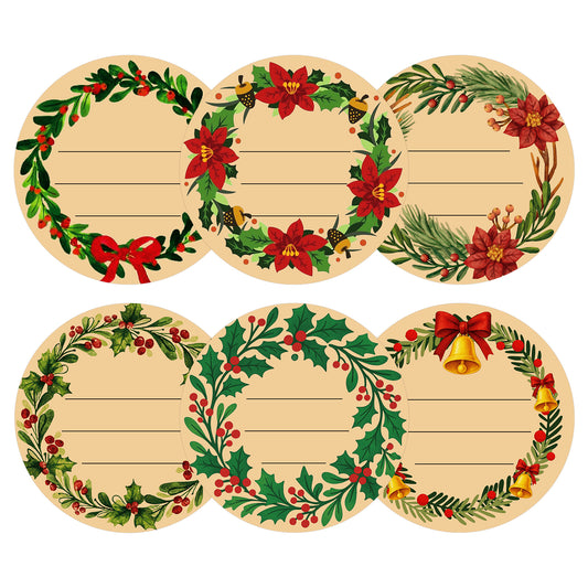 G2PLUS 120Pcs Christmas Gift Stickers - 2 Inch Round Kraft Paper Christmas Holiday Wreath Labels Stickers for Gift Wrapping, Party Favors, DIY Crafts