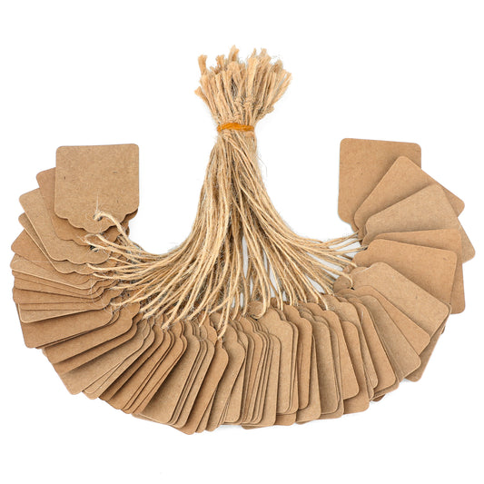 G2PLUS 500PCS Mini Strung Price Tags - Brown String Pricemarker Labels, 35x 45mm Tie on Paper Tags, Jewelry Marking Tags - Blank Gift Marking Labels with String for Jewelry Clothing Display