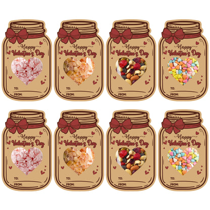 G2PLUS Valentines Day Cards, 50Pack Happy Valentine’s Day Mason Jar Cards with Treat Bags, Heart Cutout Blank Card for Classroom Valentines, Kids Exchange Cards & Valentine Party Favors
