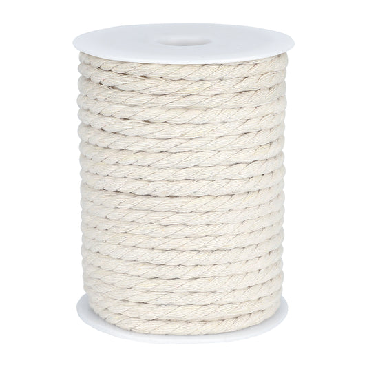 G2PLUS 6MM Cotton Macrame Cord, 30M Thick Macrame Rope, Beige Soft Cotton Rope for Wall Hanging DIY Garden Plant Hangers