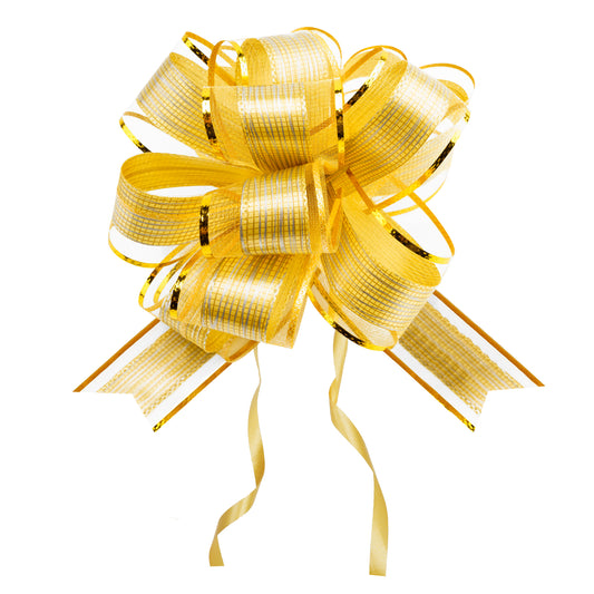 G2PLUS 12PCS Large Pull Bows, 6 Inch Gold Ribbon Pull Bows, Christmas Pull Bows Ribbon for Xmas Presents Wrapping, Wedding Cars, Birthday Decoration, Hampers, Christmas Wreaths, Bouquets