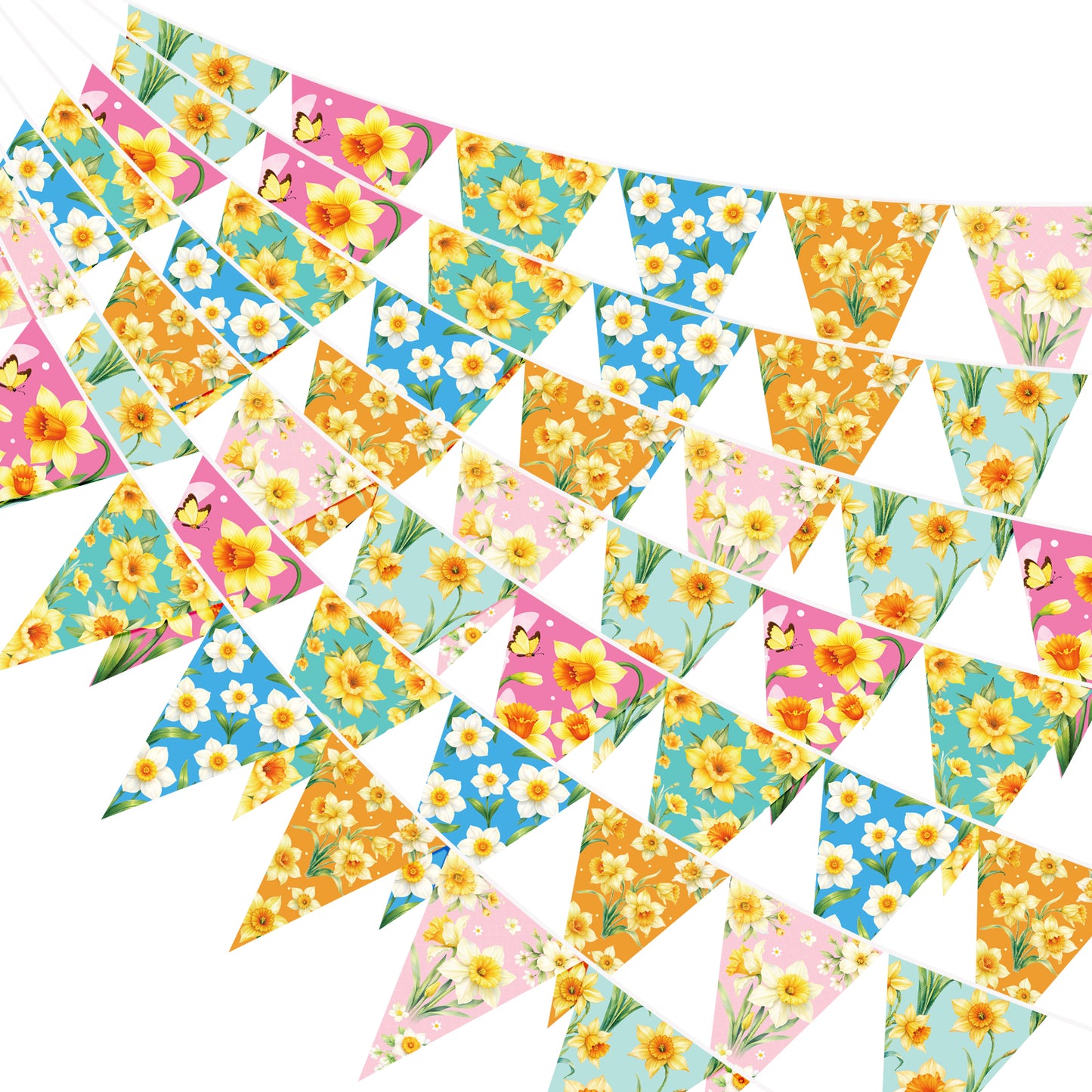 G2PLUS Floral Triangle Banner, 39Ft Pre-Strung Wildflower Paper Bunting Garland, Double Sided Pennant Banner for Tea Party, Birthday, Baby Shower, Garden, Spring Party Decorations (Yellow Narcissus)