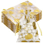 G2PLUS 50Pcs Fall Drawstring Organza Bags 4x6 In - Thanksgiving Organza Bags, White Sheer Mesh Pouches, Gold Pumpkin Candy Treat Bag for Wedding, Baby Shower, Autumn Holiday Party Favors
