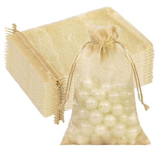 G2PLUS 30PCS Gold Oragnza Bags 4x6 In - Drawstring Organza Bags, Sheer Mesh Jewelry Pouches, Candy Gift Wrap Pouches for Christmas, Birthday, Wedding Party Favors