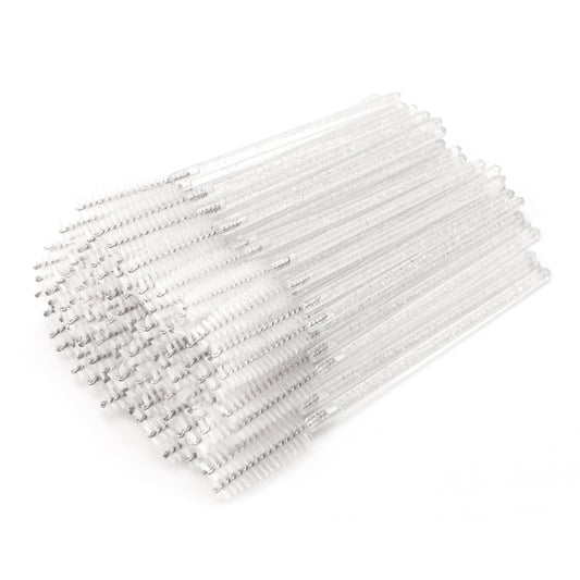 G2PLUS 100 PCS Disposable Eyelash Brushes - Clear Eyelash Spoolies for Extensions - Crystal Mascara Wands -Eyelash Extension Brush Applicator for Eyelash Extensions