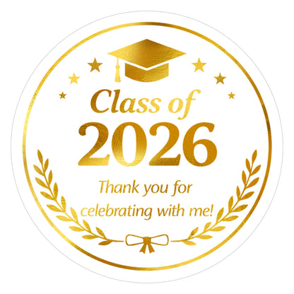 G2PLUS Graduation Thank You Stickers - 120Pcs Class of 2026 Stickers Gold Foil Graduation Gift Labels 2in Round Envelope Seal Sticker for Certificate Congrats Grad Party Favors