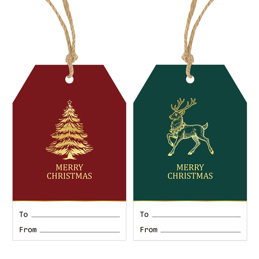 G2PLUS Christmas Paper Gift Tags with String - 50Pcs Red and Green Christmas Name Tags for Holiday Wrapping, Party Favors, DIY Crafts, Xmas Presents
