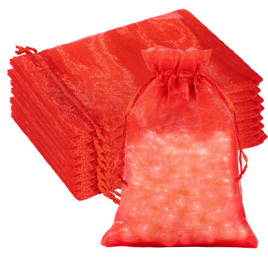 G2PLUS 30PCS Red Oragnza Bags 4x6 In - Drawstring Organza Bags, Sheer Mesh Jewelry Pouches, Candy Gift Wrap Pouches for Christmas, Valentine's Day, Wedding Party Favors