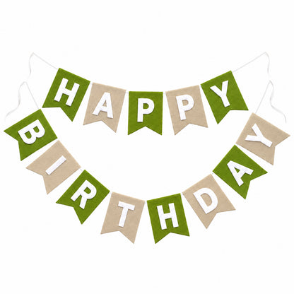 G2PLUS Sage Green and Brown Happy Birthday Bunting Felt: Pre-Strung Birthday Banner for Boys, Men, Adults and Kids Birthday Party Decoration