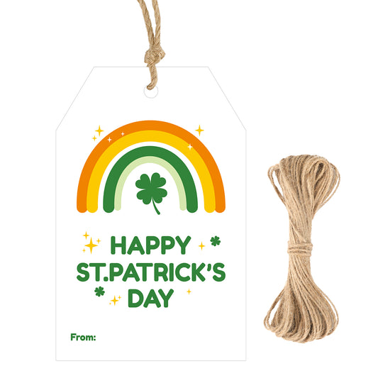 G2PLUS St.Patrick's Day Gift Tags with String - 50Pcs Happy St.Patrick's Day Tags with Rainbow Irish Shamrock for Gift Bags, Party Favors