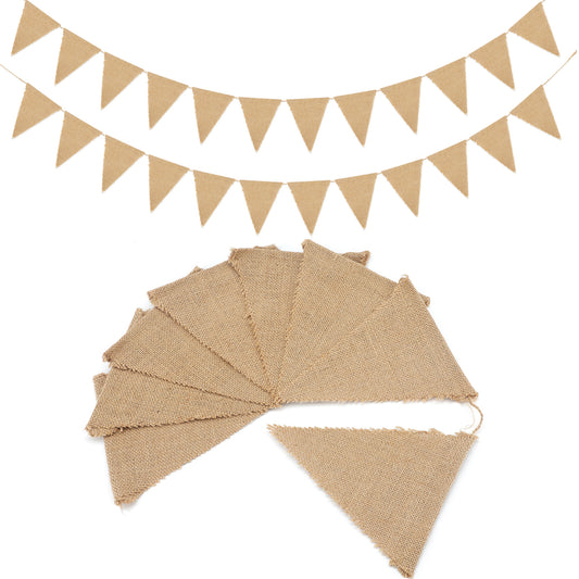 G2PLUS 12M Hessian Burlap Bunting - 36PCS Rustic Linen Bunting Flags - Outdoor Linen Burlap Banner - Natural Hessian Garlands for Garden Wedding Party Decoration