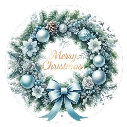 G2PLUS Merry Christmas Stickers - 120Pcs Blue Christmas Wreath Stickers, 2'' Round Self-Adhesive Xmas Labels for Envelope Seals, Holiday Wrapping, Party Favors, DIY Crafts, Small Business Packaging