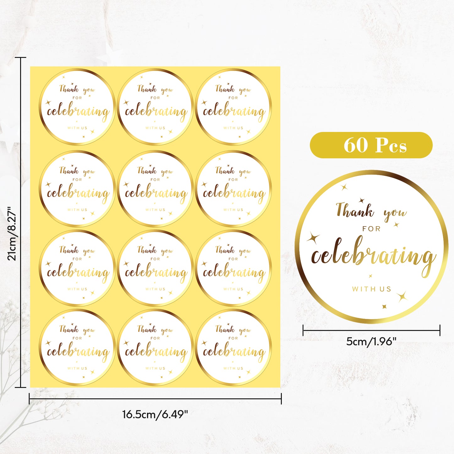 G2PLUS Thank You for Celebrating with us Stickers, 2 Inch Thank You Stickers Wedding, 60Pcs Round Self Adhesive Stickers, Gold Seal Labels, Celebrating Stickers for Gift Bags, Party Favors