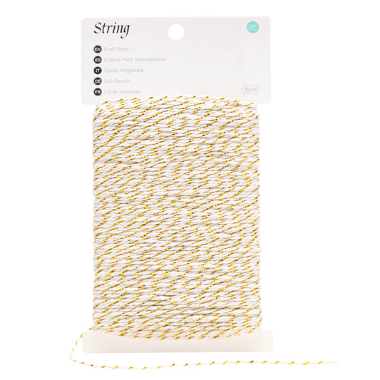 G2PLUS Gold and White Twine String - 2mm 164ft Metallic Bakers Packing Twine for Gift Wrapping, DIY Crafts, Holiday Decorations, Party Favors