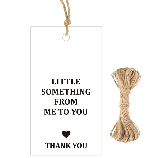 G2PLUS Thank You Gift Tags with String, 50PCS Little Something from Me to You Thank You Tags, 2x3.5in White Paper Thank You Tag, Elegant Gratitude Hanging Tags for Gift Wrapping, Party Favors