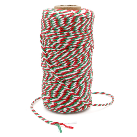 G2PLUS Christmas Twine String - 2MM 328 Ft Baker's Twine, Red Green White Cotton String for Gift Wrapping, DIY Crafts, Party Decorations