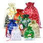 G2PLUS 20PCS Christmas Drawstring Gift Bags Assorted Sizes - 8 Designs Christmas Aluminum Foil Bags with Ribbon, Present Wrapping Pouches for Packages, Holidays, Birthday, Xmas Party Favors