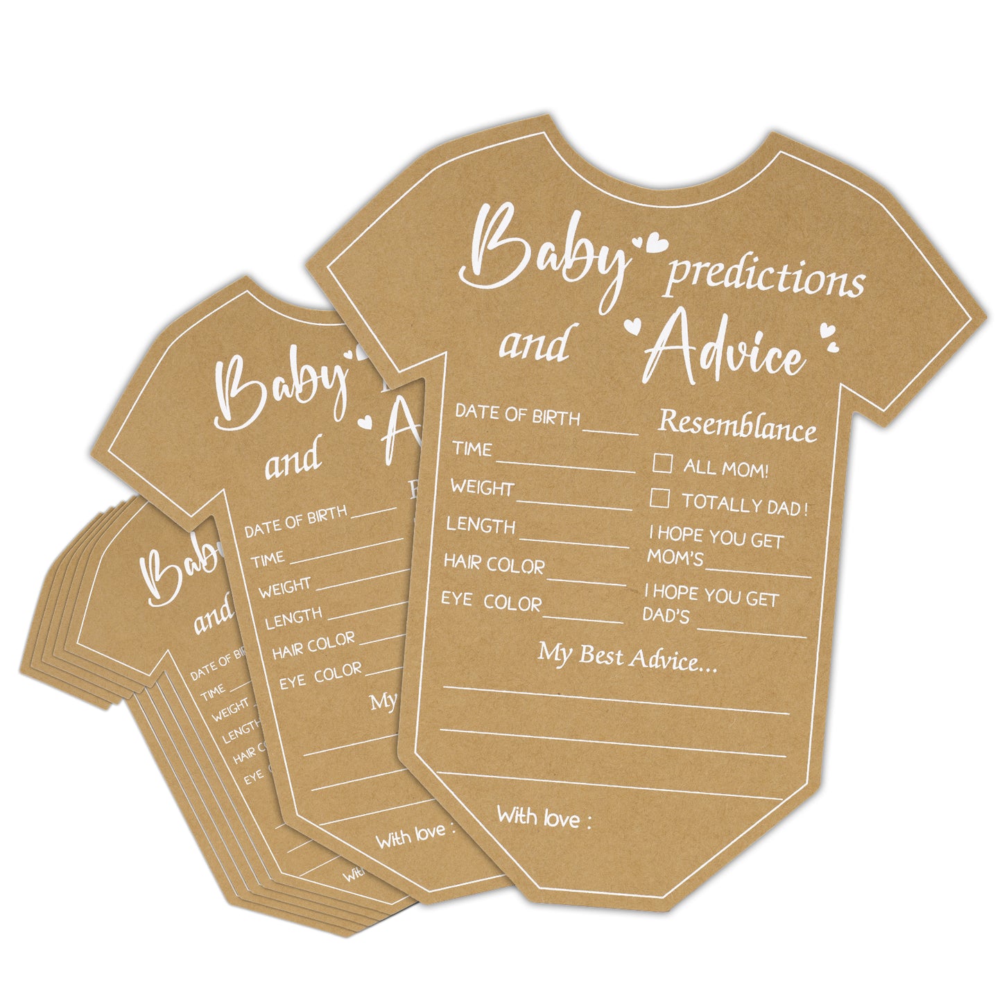 G2PLUS Baby Advice Cards, Onesie Baby Shower Predictions and Advice Cards for Parents To Be, Wishes Card for New Parents, Gender Reveal Girls Boys Shower Game Party Decorations(5.2x6 in, Kraft, White)