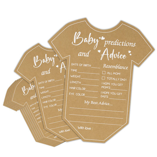G2PLUS Baby Advice Cards, Onesie Baby Shower Predictions and Advice Cards for Parents To Be, Wishes Card for New Parents, Gender Reveal Girls Boys Shower Game Party Decorations(5.2x6 in, Kraft, White)