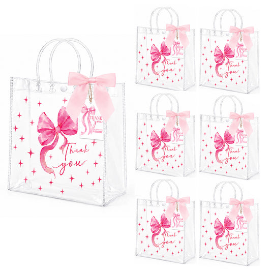 G2PLUS 24 Pack PVC Thank You Gift Bags with Bows and Tags Set for Birthday, Baby Shower, Wedding, Hen Party Decoraions