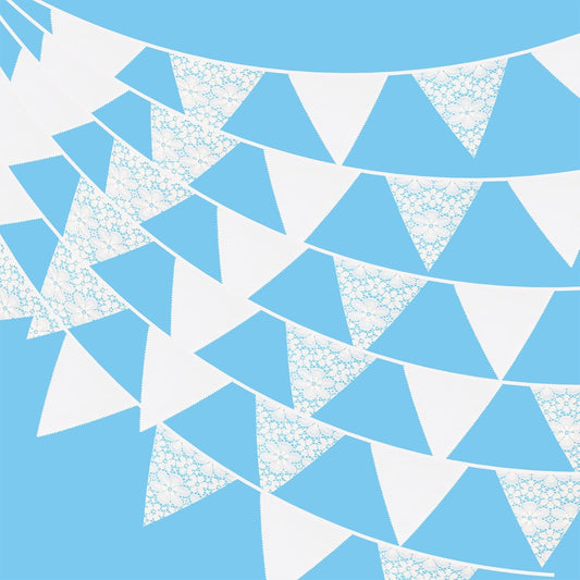 G2PLUS White Lace Fabric Bunting - 3.3M Lace and Cotton Wedding Bunting - 12PCS White Fabric Lace Bunting for Wedding Birthday Party Decoration