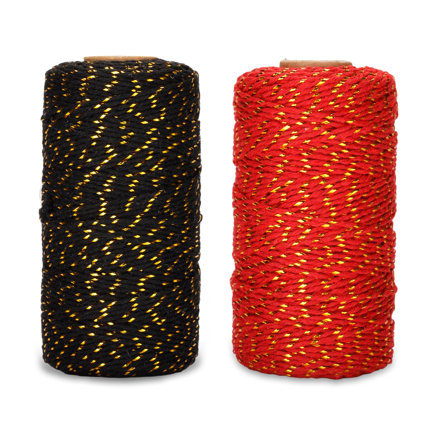 G2PLUS Christmas Coloured String Twine, 200M Red and Black Cotton Twine with Gold String, 2MM Gift Wrapping String, Handicraft Decorative Bakers Twine for DIY Gift Decorations