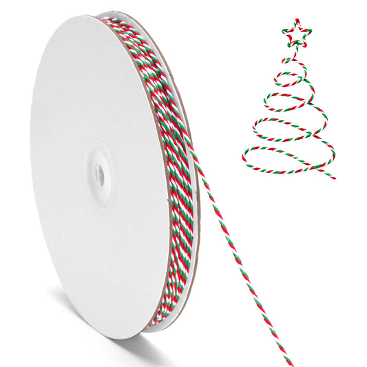 G2PLUS Christmas String - 2mm 328ft Red Green White Cotton Twine String for Gift Wrapping, Baking, DIY Crafts, Christmas Party Decorations