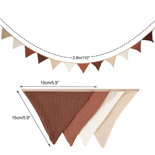G2PLUS Nursery Fabric Bunting, Baby Bunting for Nursery, 12PCS Double Side Cloth Triangle Banner, Coffee and Beige Cotton Bunting Banner for Nursery/Bedroom/Baby Shower Decor, 2.8m