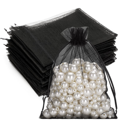 G2PLUS 25PCS Black Organza Bags 5x7 inches - Sheer Mesh Jewelry Pouches, Organza Gift Bags with Drawstring for Candy, Jewelry, Wedding Party Favors
