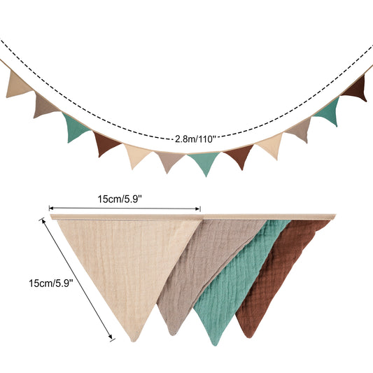 G2PLUS Nursery Fabric Bunting, Baby Bunting for Nursery, 12PCS Double Side Cloth Triangle Banner, Green Grey and Coffee Cotton Bunting Banner for Nursery/Bedroom/Baby Shower Decor, 2.8m