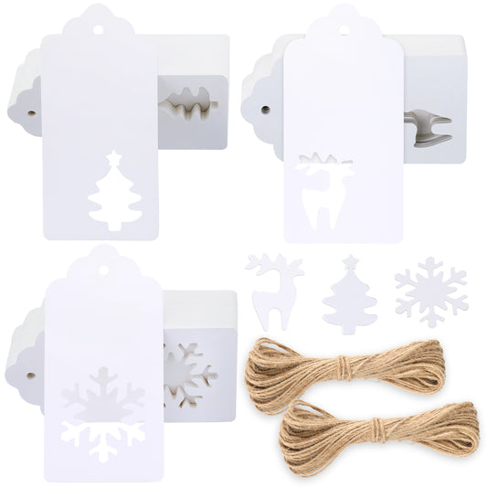 G2PLUS White Christmas Labels Tags, 150PCS Christmas Tags for Presents, Plain Christmas Labels with String, Xmas Gift Tags for Christmas Presents, Gift Wrapping & Decorating Tree
