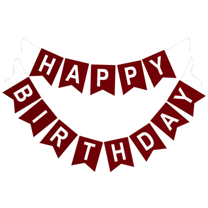 G2PLUS Pre-Strung Happy Birthday Banner Burgundy and White: 16 x 20 cm Large No-DIY Classic Birthday Banner for Elegant, Grown-up, Christmas Birthday Party Decorations