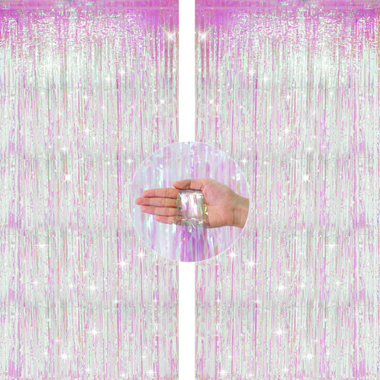 G2PLUS Iridescent Foil Curtains, 2PCS Metallic Tinsel Foil Fringe Curtains, 1m×2.5m Tinsel Curtain Streamers, Party Backdrop Foil Curtain for Birthday Wedding Prom Decoration