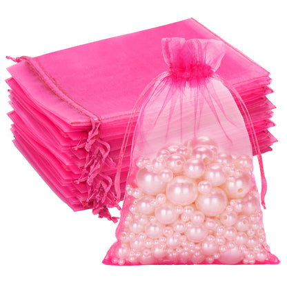 G2PLUS 25PCS Rose Red Organza Bags 5x7 inches - Sheer Mesh Jewelry Pouches, Organza Gift Bags with Drawstring for Candy, Jewelry, Wedding Party Favors