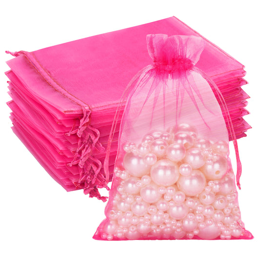 G2PLUS 25PCS Rose Red Organza Bags 5x7 inches - Sheer Mesh Jewelry Pouches, Organza Gift Bags with Drawstring for Candy, Jewelry, Wedding Party Favors