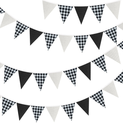 G2PLUS Black and White Checkered Banner, 32Ft Black Pennant Banner Garland, Party Decorations Triangular Bunting Garland for Xmas, Wedding, Game Day, Birthday, Graduation & Outdoor Celebrations